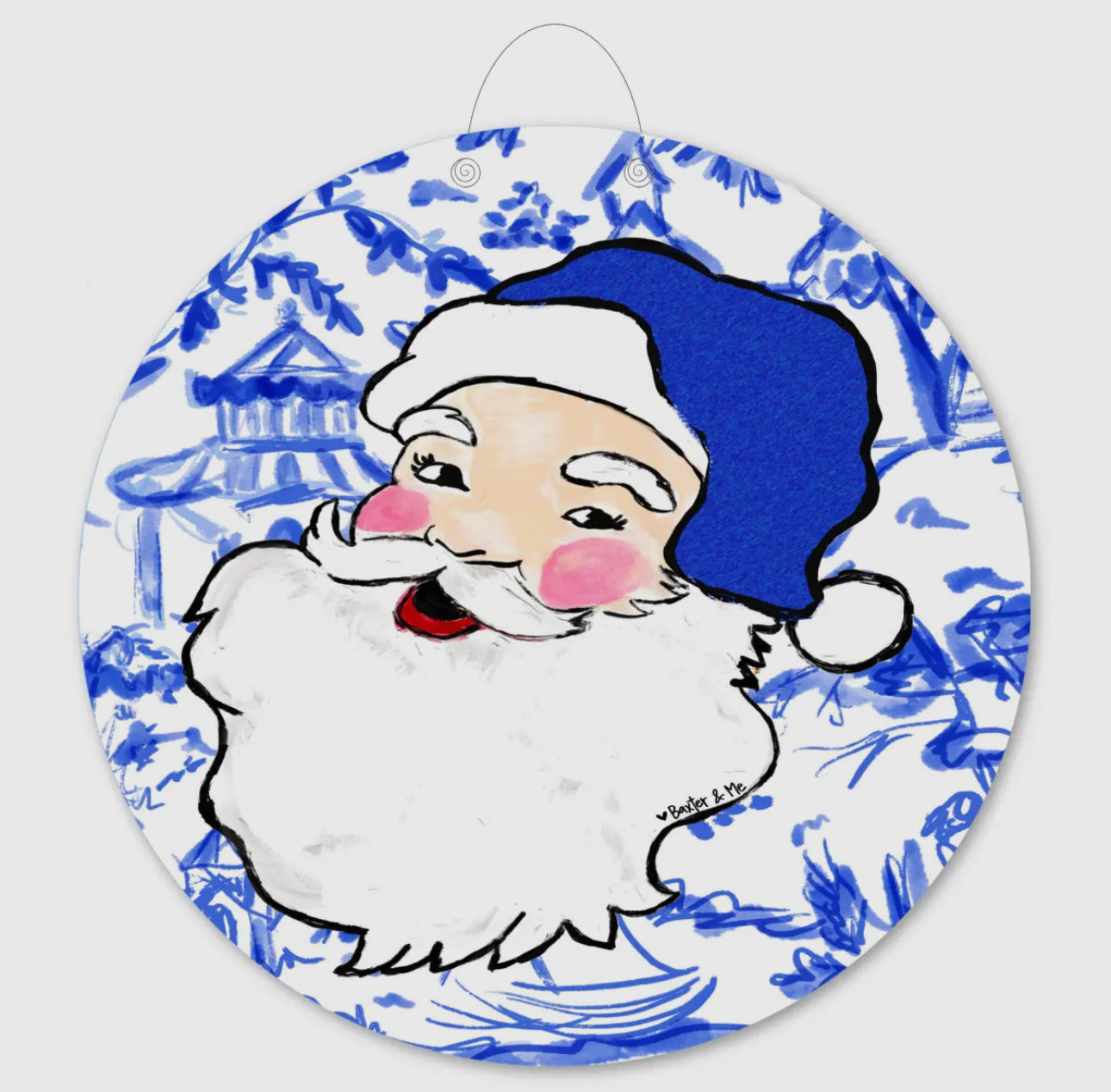 Blue Willow Santa Doorhanger