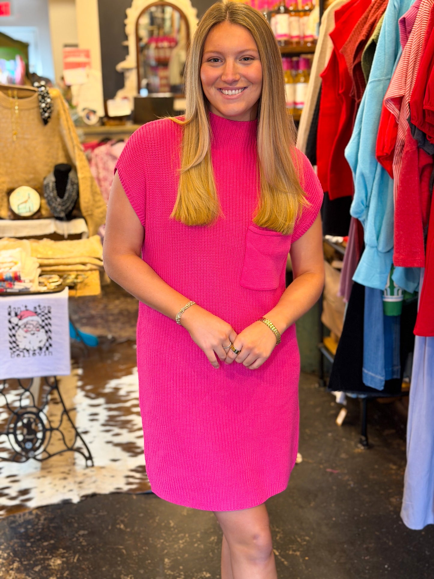 Sutton Sweater Dress (Hot Pink)