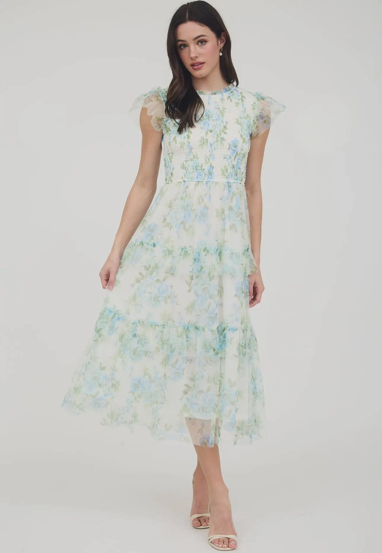 Watercolor Floral Ruffle Dress