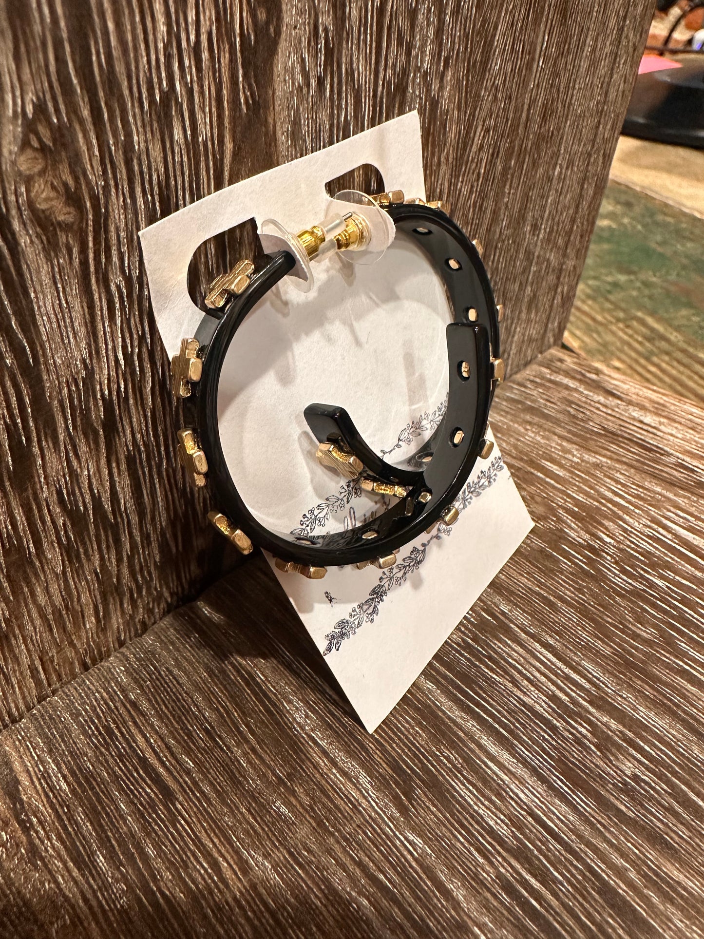 Black Cross Hoops