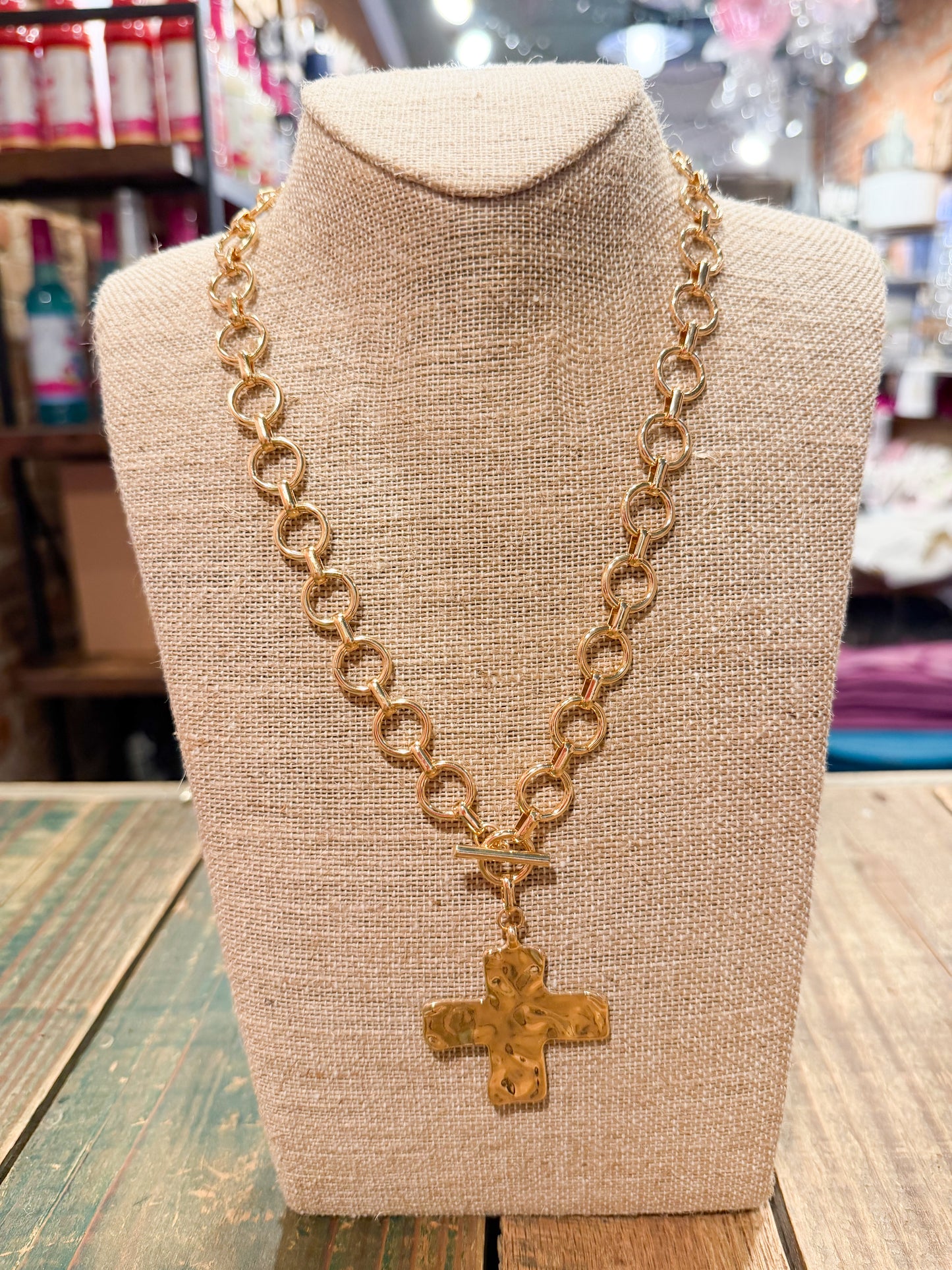 Bold Hammered Cross Necklace