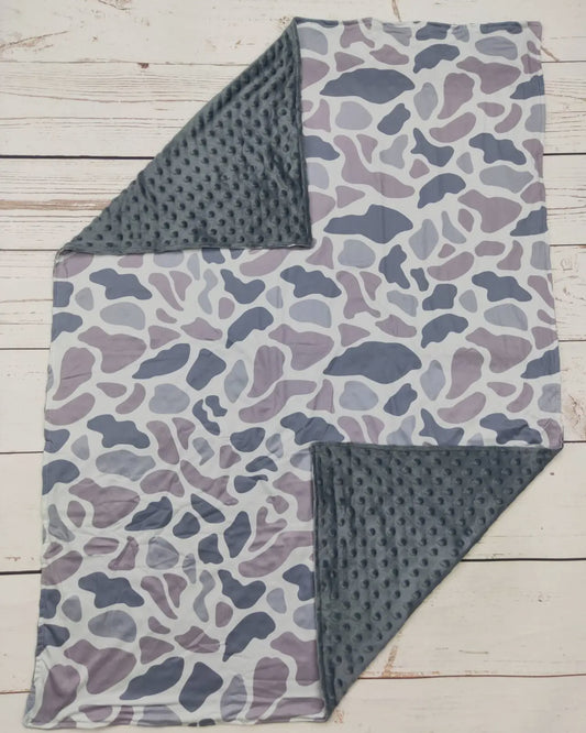Grey Camo Minky Dot Blanket