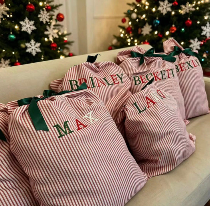 Personalized Embroidered Stripe Gift Sacks