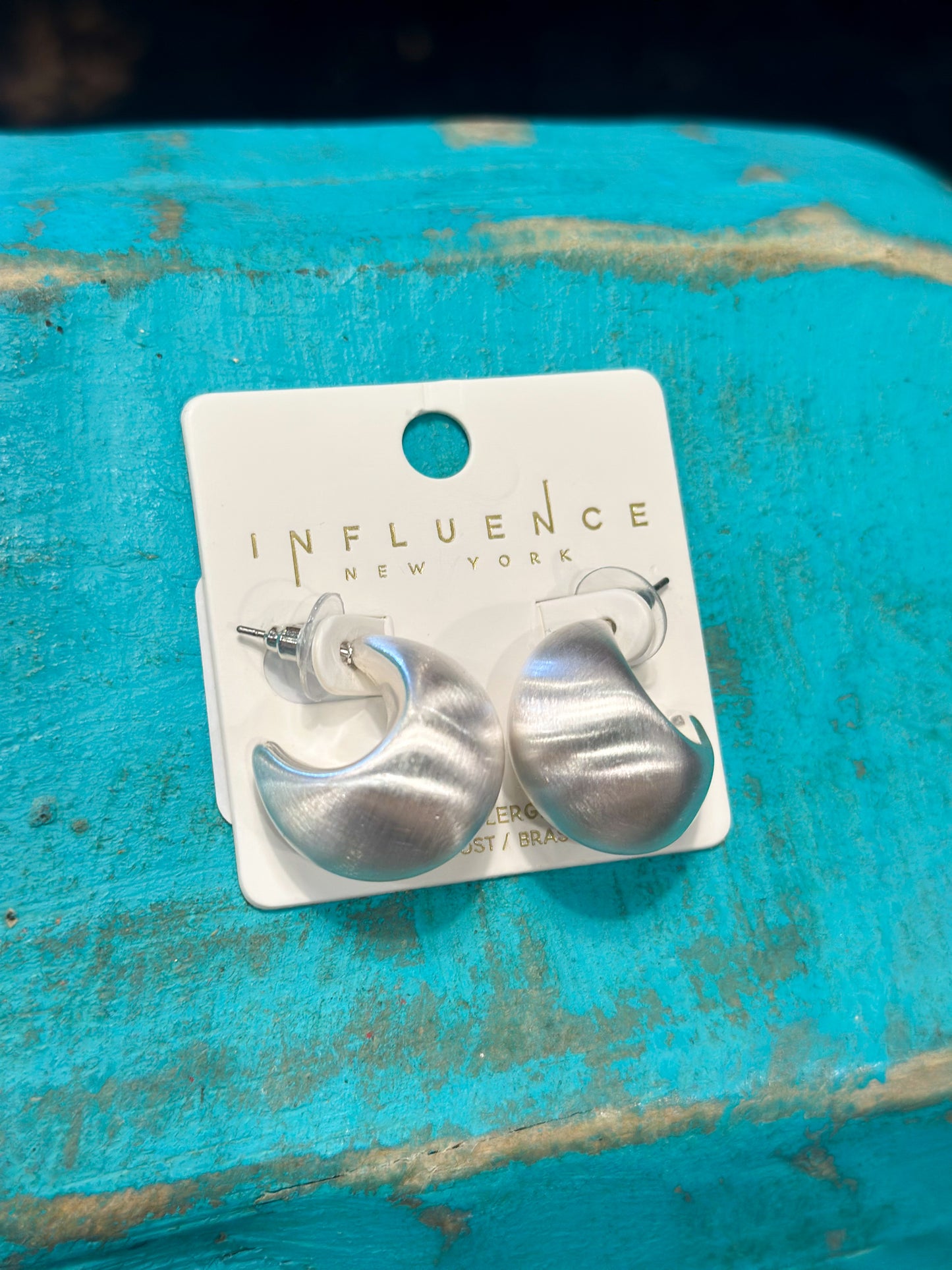 Brushed Silver Crescent Hoops