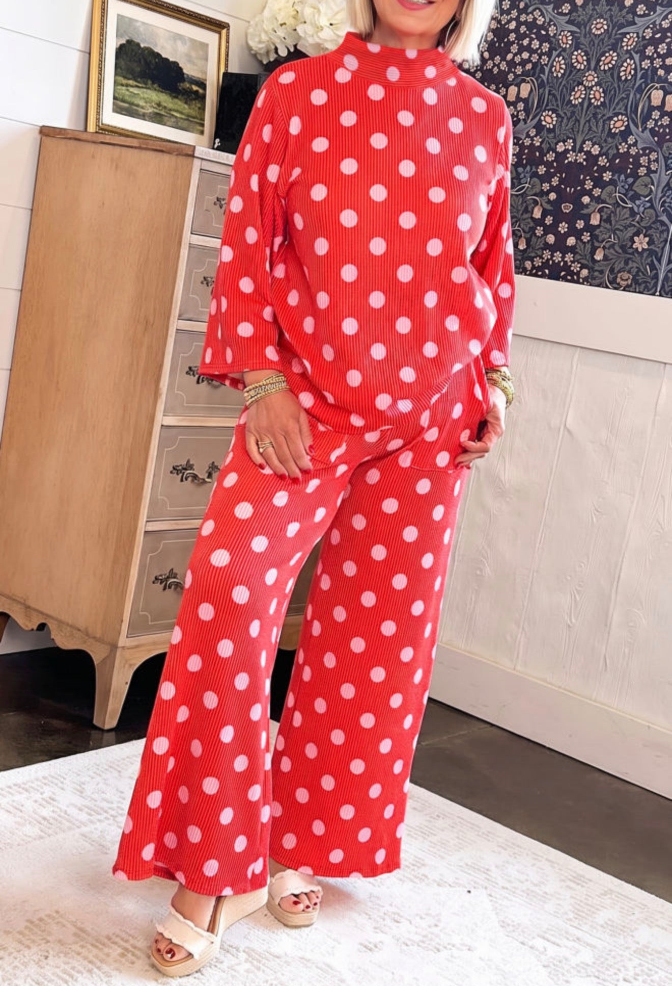 Dotted Ribbed Mock Neck Set