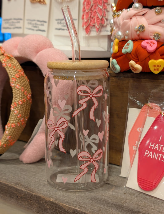 Hearts with Bow Glass Cup