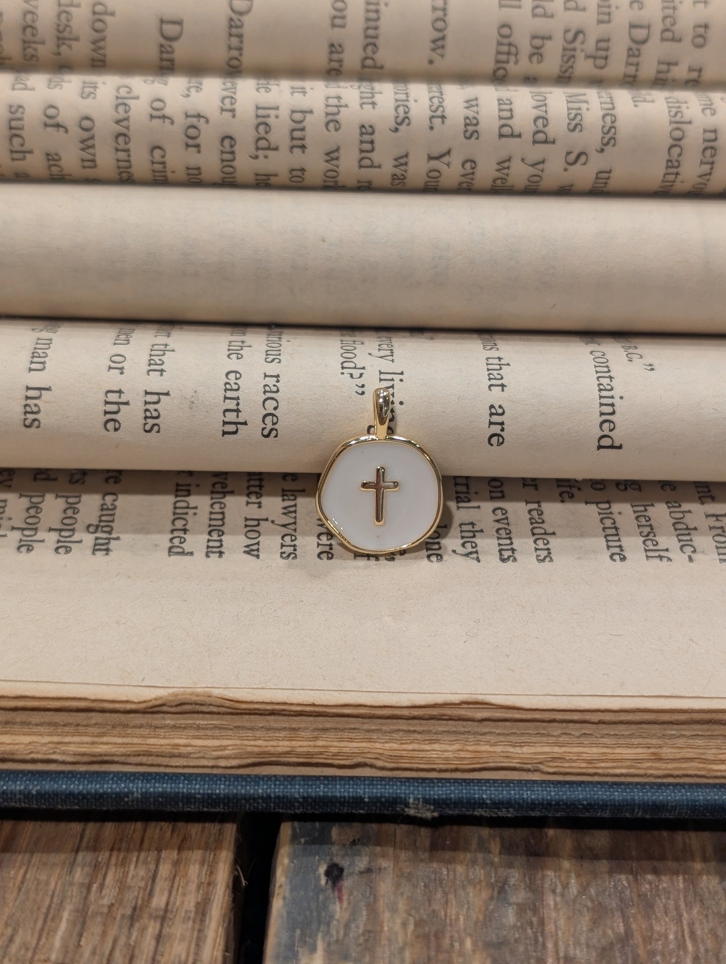 White Circle Cross Charm