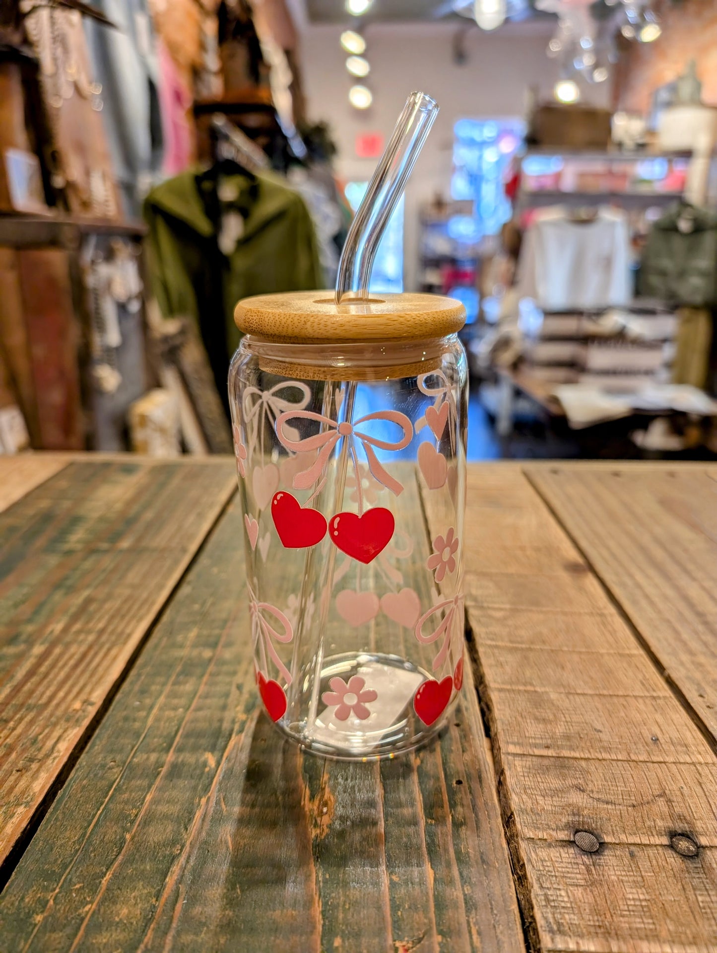 Heart Cherry Bow Glass Cup
