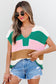 Multicolour Color Block Notch V Neck Sweater T Shirt