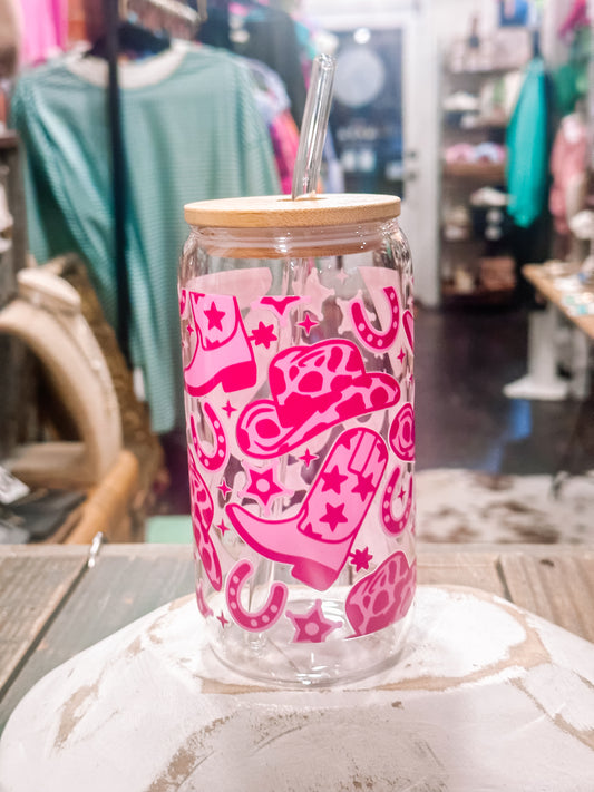 Pink Cowgirl Glass Cup