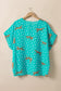 Green Cheetah Print V Neck Short Sleeve Plus Top