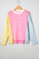 Multicolour Color Block Striped Patchwork Dolman Sleeve Slit Sweater