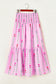 Pink Printed Smocked Tiered Maxi Skirt