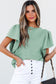 Moonlight Jade Solid Color Textured Flutter Sleeve Top