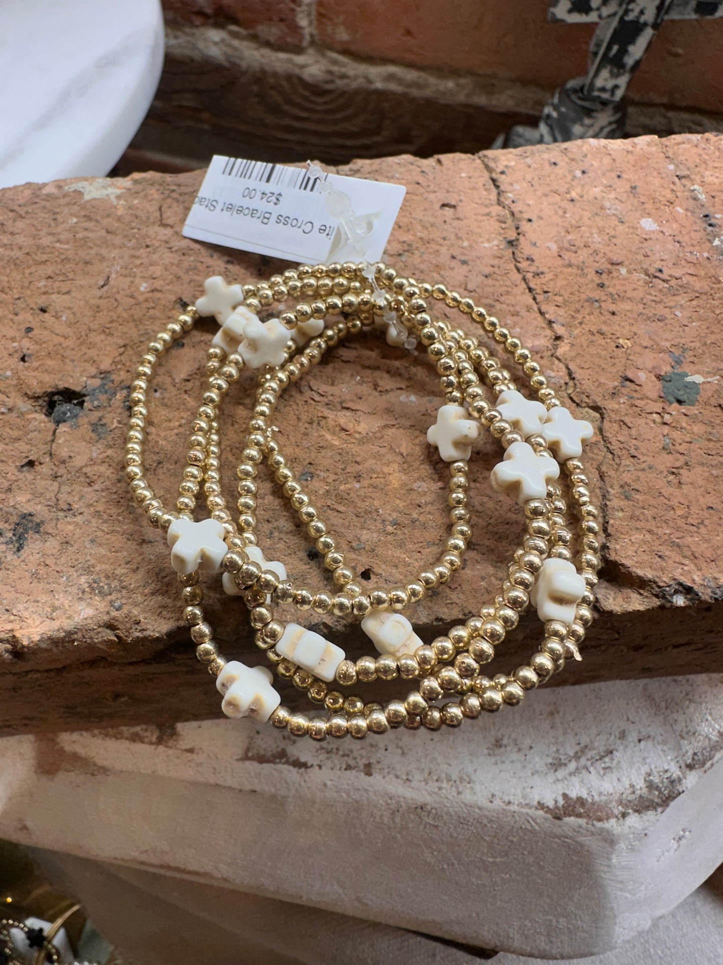 White Cross Bracelet Stack Set