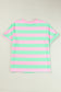 Pink Stripe Colorblock Cuffed Sleeve Loose Tee