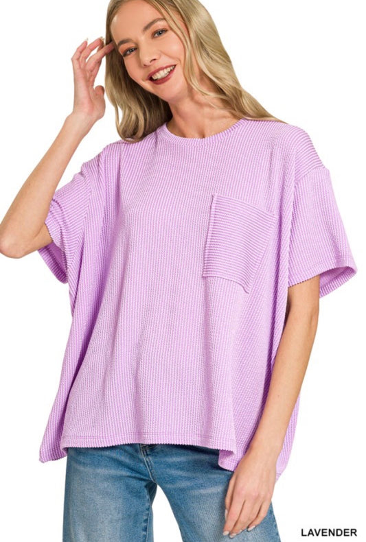 Lavender Oversized Ribbed Top
