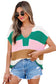 Multicolour Color Block Notch V Neck Sweater T Shirt