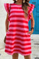Red Stripe Flutter Sleeve Round Neck Shift Dress
