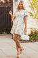 Beige Floral Print Shirred High Waist Puff Sleeve Mini Dress