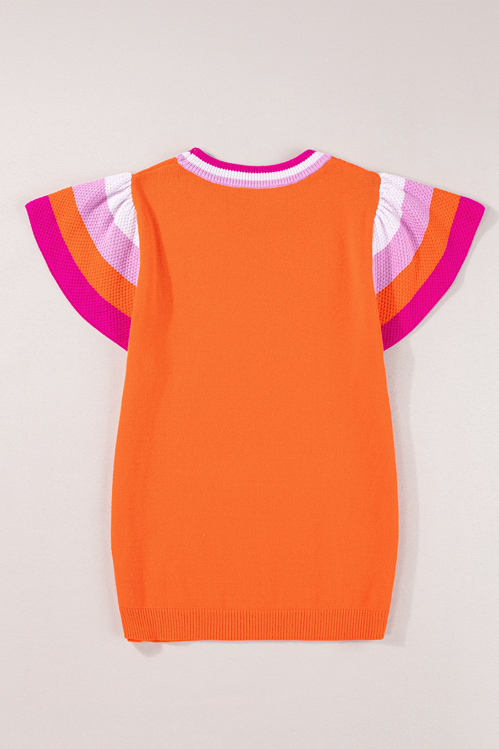 Carrot Contrast Flutter Sleeves Knitted Sweater T Shirt