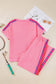 Bonbon Color Contrast Crewneck T Shirt and Wide Leg High Waist Pants Set