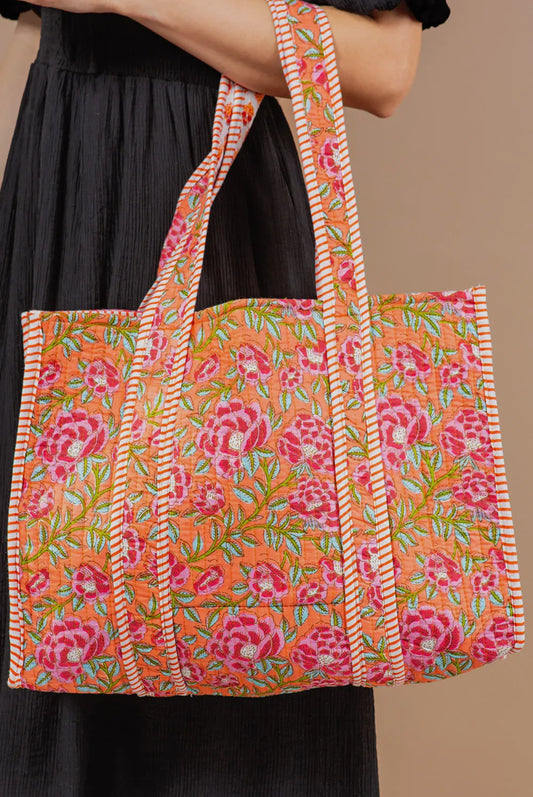 Floral Peony Reversible Quilted Tote