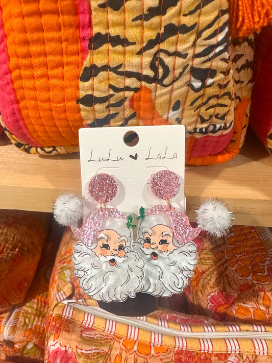 Pink Santa Earrings