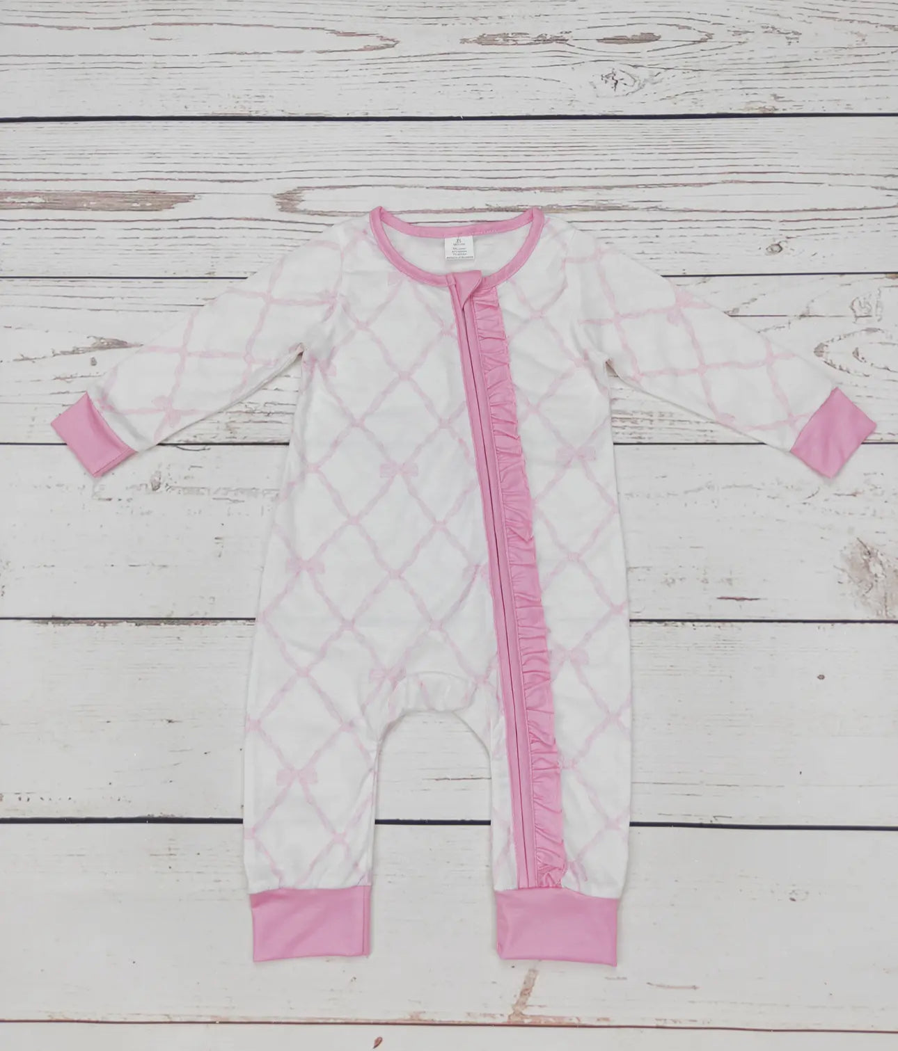 Pink Bow Ruffle Zippered Sleeper