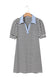 Black Stripe Contrast V Neck Collared Puff Sleeve T Shirt Mini Dress with Pockets