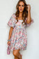 Pink Floral Puff Sleeve Square Neck Smock Ruffled Dress