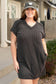 Carbon Grey Corded V Neck Plus Size T Shirt Dress with Pockets