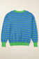 Sky Blue Stripe Trimmed Round Neck Drop Shoulder Loose Sweater