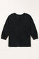 Black Waffle Knit Side Slits Loose Fit V Neck Top