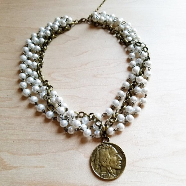 Pearl and Antique Collar Necklace with Indian Coin