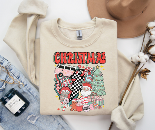 Retro Checker Christmas Collage Tee