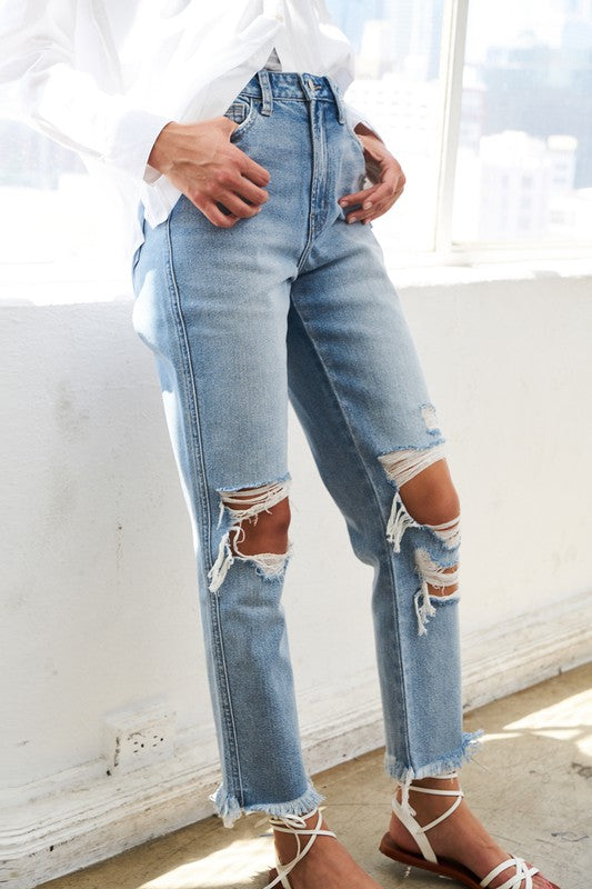 Super High Rise Distressed Relaxed Straight Jeans