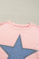 Gossamer Pink Studded Star Graphic Oversized Long Sleeve Top