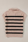 Khaki Stripe Zipped Collar Short Sleeve Sweater