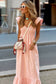 Pink V Neck Flutter Sleeve Smocked Bodice High Waist Ruffle Maxi Dress