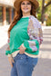 Sky Blue Plus Size Plaid Floral Patchwork Raglan Sleeve Sweatshirt