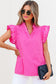Bright Pink Contrast Scallop Trim Layered Short Sleeve V Neck Blouse
