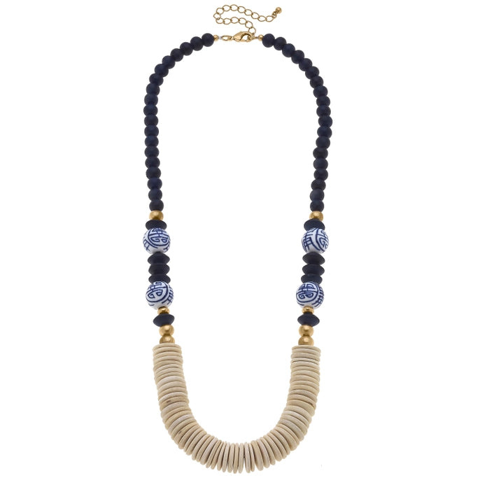 Monroe Chinoiserie & Painted Wood Necklace in Navy