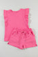 Bonbon Textured Ruffled Sleeve Tee and Drawstring Shorts Set