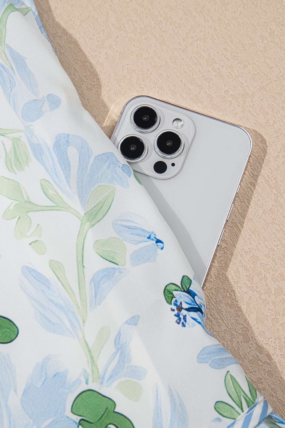 Sky Blue Floral Contrast Edge Layered Short Sleeve Mini Dress