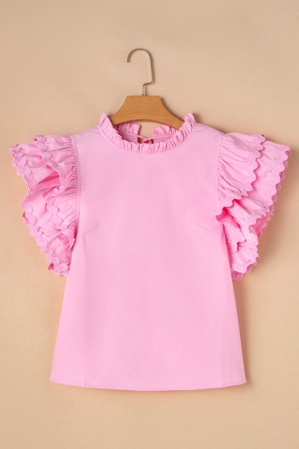 Bonbon Ricrac Ruffled Sleeve Frilled Collar Blouse