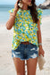 Smocked Printed Mock Neck Cap Sleeve Blouse