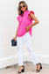 Bright Pink Contrast Scallop Trim Layered Short Sleeve V Neck Blouse