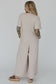 Beige Half Placket Chest Pockets Short Sleeve Wide Leg Jumpsuit