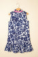 Blue Floral Sleeveless Colorblock Notched V Neck Mini Dress